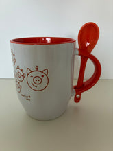 Lade das Bild in den Galerie-Viewer, CJH Mug weiß/orange mit Löffel und Zwinkerschweinchen orange
